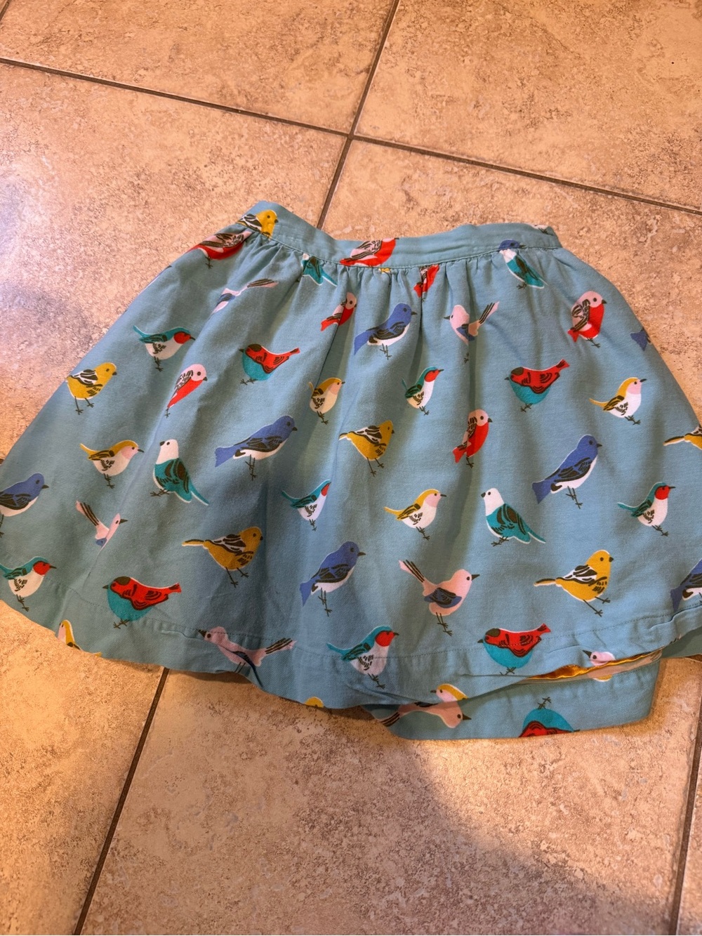 Mini Boden Teal Bird Print Gathered Skirt